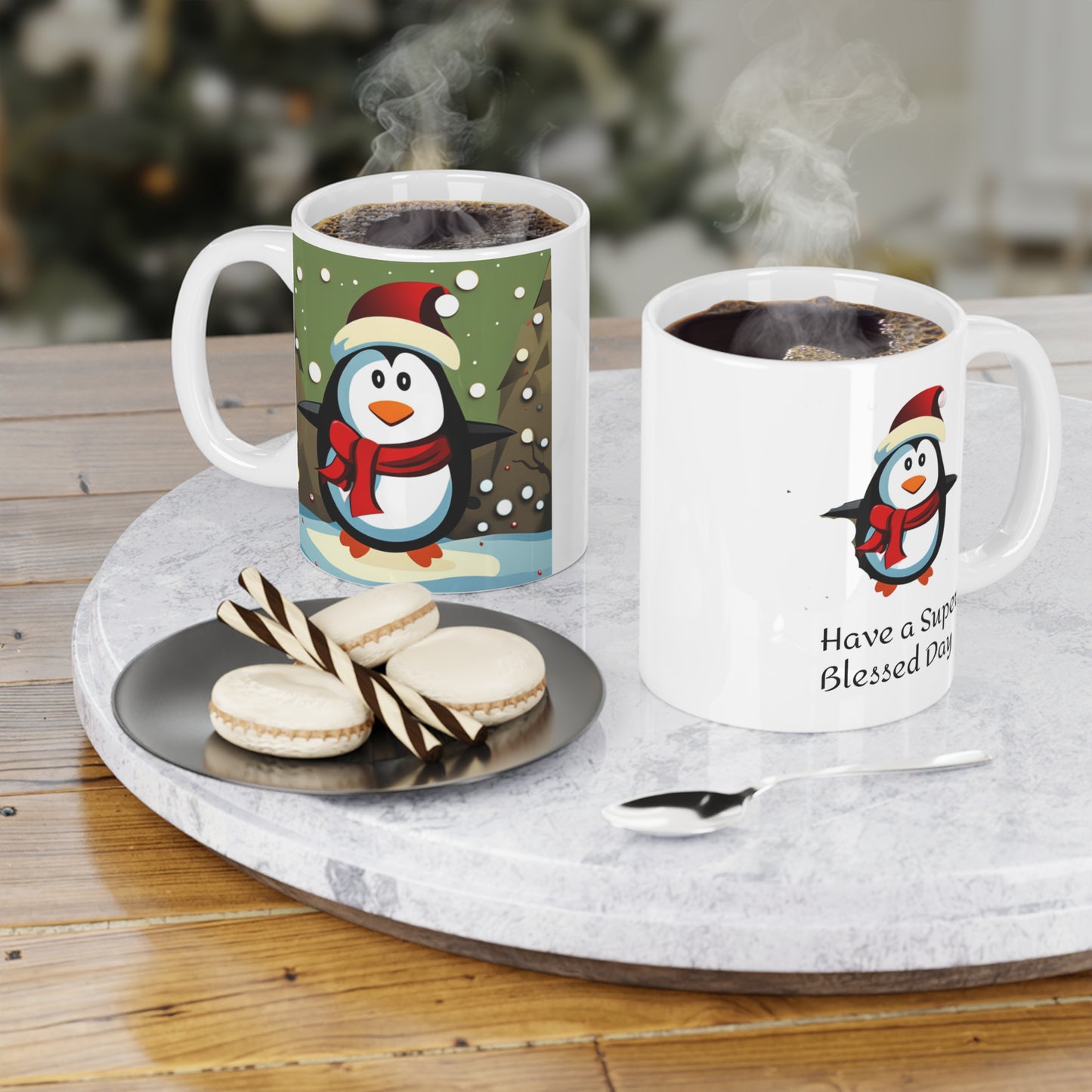 Blessed Day Happy Penquin Ceramic Mugs (11oz\15oz\20oz) Great Gift