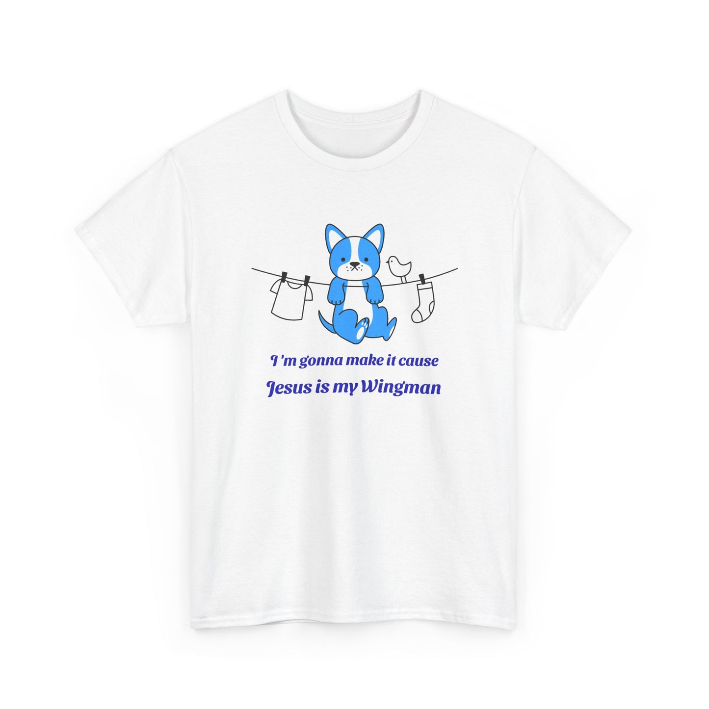 Copy of Christian Tee – "Jesus Is My Wingman" Cute Blue Dog Graphic T-Shirt