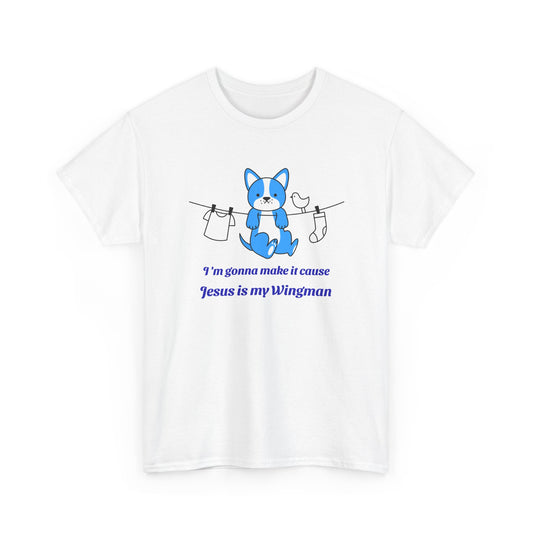 Copy of Christian Tee – "Jesus Is My Wingman" Cute Blue Dog Graphic T-Shirt