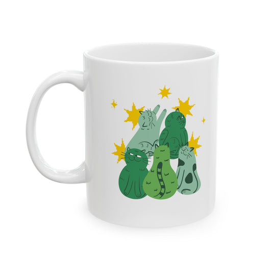 Ceramic Mug 11oz for Cat Lovers, Happy Grateful and Cute.  Great gift for someone who cares for feline friends