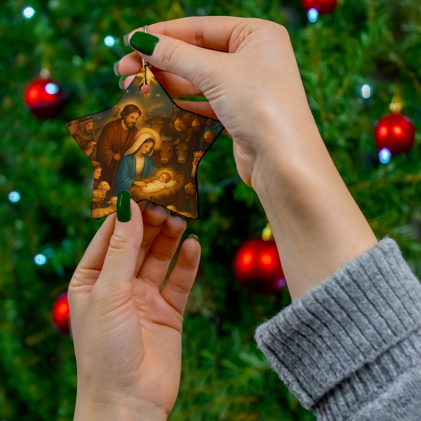Ceramic Christmas Ornament, Nativity Scene Decoration, Holiday Home Decor, Gift for Family, Festive Keepsake