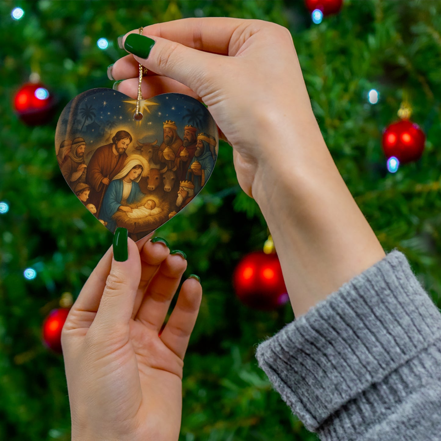 Ceramic Christmas Ornament, Nativity Scene Decoration, Holiday Home Decor, Gift for Family, Festive Keepsake