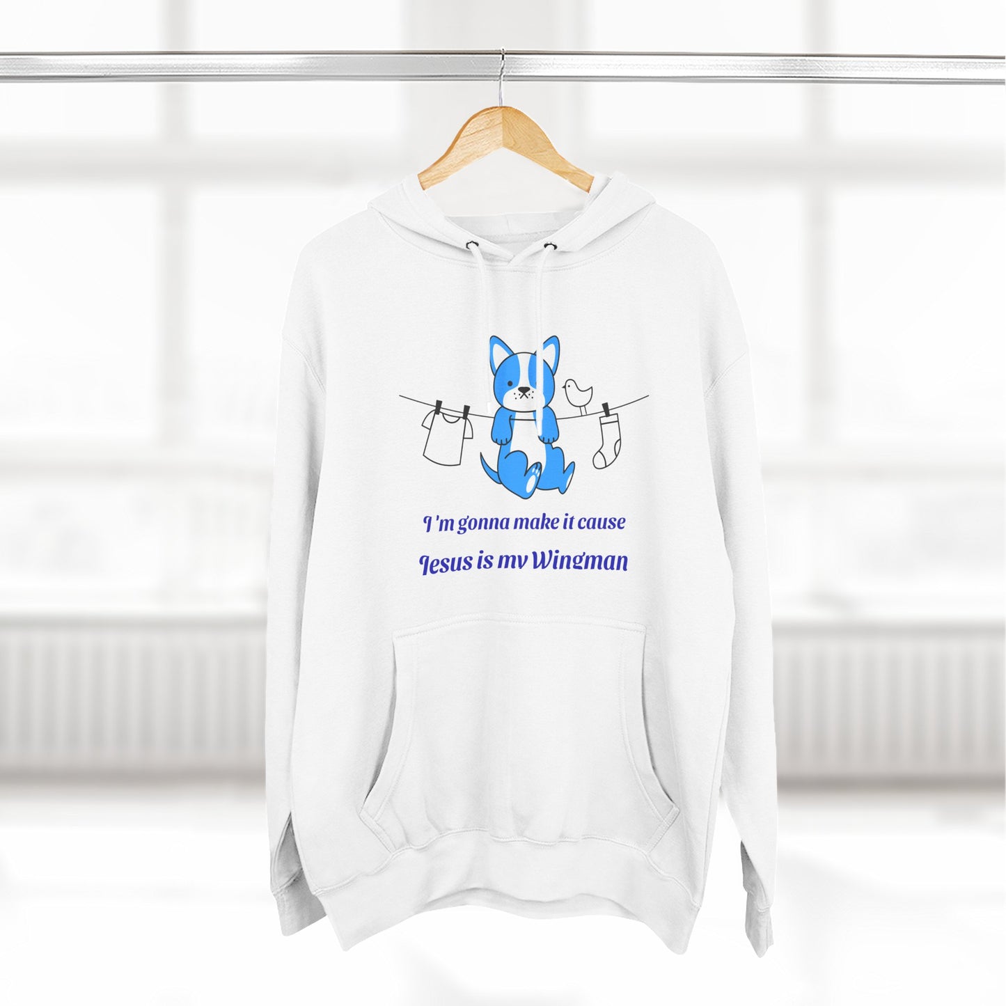 Christian Blue Fox Hoodie — "Jesus is my Wingman" Cute Faith Graphic Hoodie