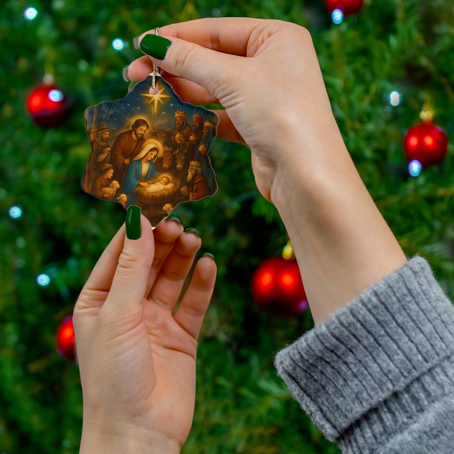 Ceramic Christmas Ornament, Nativity Scene Decoration, Holiday Home Decor, Gift for Family, Festive Keepsake