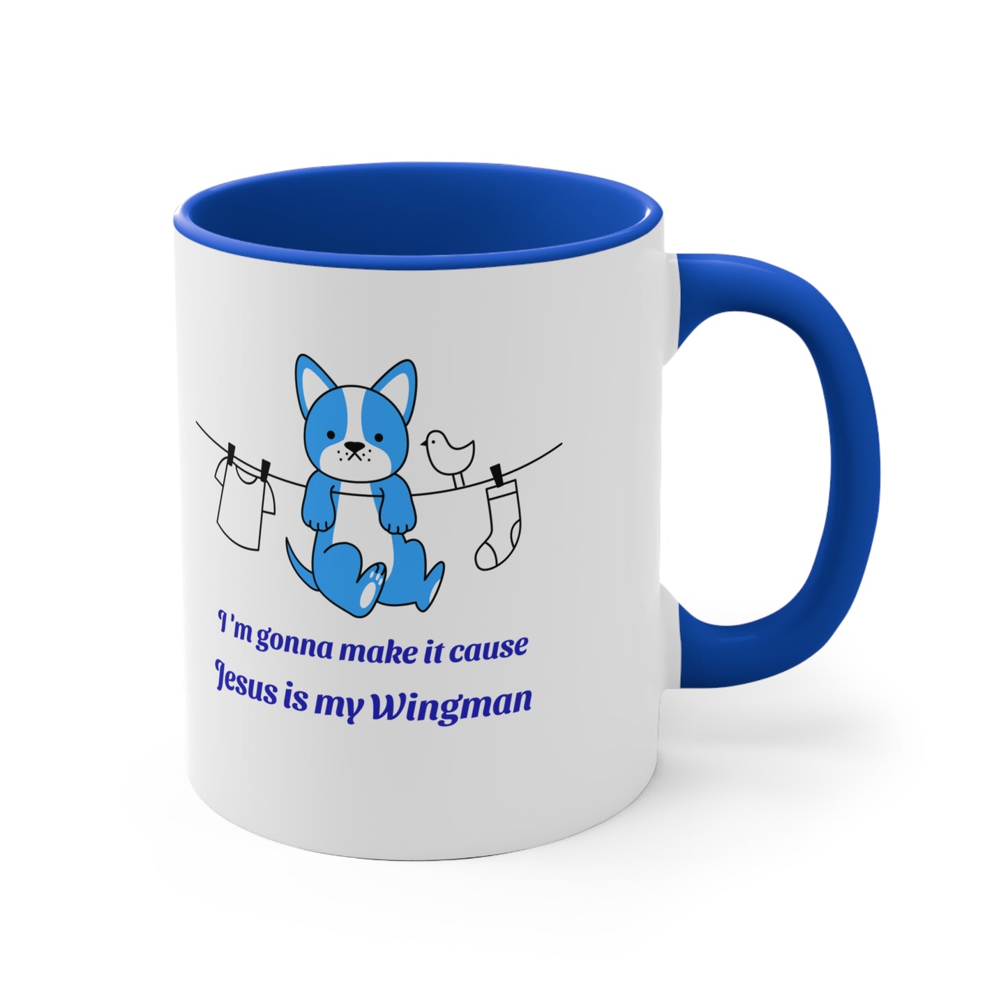 Christian Laundry Ribbon Mug — "I'm Covered by Jesus" Accent Coffee Cup